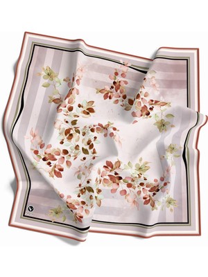 Violla Twill Çiçek Desenli Taba Renkli 90X90 Eşarp (Ipek Içermez) Kenar Dikiş Şekli El Dikişli