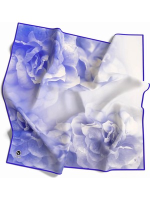 Violla Rayon Büyük Çiçek Desenli Saks Renkli 90X90 Eşarp (Ipek Içermez) Kenar Dikiş Şekli El Dikişli