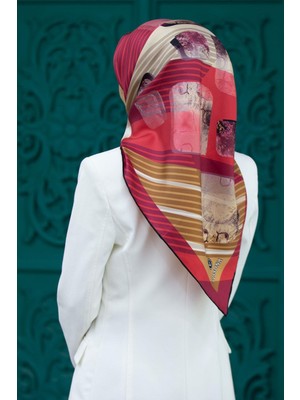 Vissona %100 Twill Ipek Geometrik Desenli Bordo Renkli 90X90 Eşarp Dikim Şekli : El Dikişi