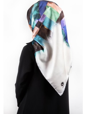 Violla Twill Yağlı Boya Desenli Indigo Renkli 90X90 Eşarp (Ipek Içermez) Kenar Dikiş Şekli El Dikişli