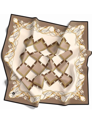 Violla Twill Kemer ve Zincir Desenli Bej Renkli 90X90 Eşarp (Ipek Içermez) Kenar Dikiş Şekli El Dikişli