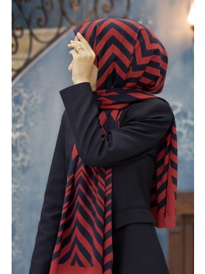 Vissona Lüks Medine Ipeği Zigzag Desenli Bordo Renkli 75X195 Kırışmaz Şal Moss Krep Dikiş Tipi Italyan Dikişli