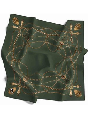 Violla Kristal Geometrik Desenli Haki Renkli 90X90 Eşarp (Ipek Içermez) Kenar Dikiş Şekli El Dikişli