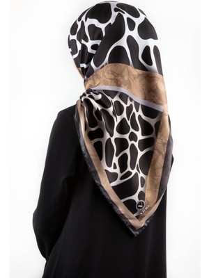 Violla Twill Taş Desenli Bej - Gri Renkli 90X90 Eşarp (Ipek Içermez)Kenar Dikiş Şekli El Dikişli