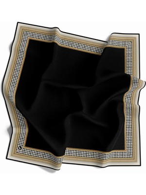 Violla Twill Kazayak Bordür Desenli Siyah Renkli 90X90 Eşarp (Ipek Içermez) Kenar Dikiş Şekli El Dikişli