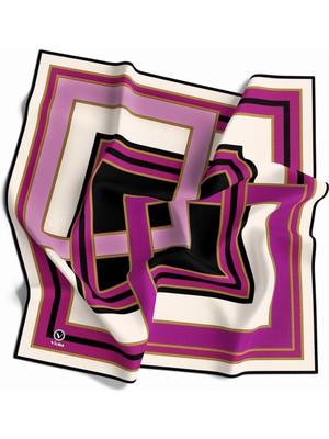 Violla Twill Çerçeve Desenli Mürdüm - Siyah Renkli 90X90 Eşarp (Ipek Içermez) Kenar Dikiş Şekli El Dikişli