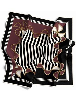 Violla Kristal Geometrik Desenli Siyah - Gül Kurusu Renkli 90X90 Eşarp (Ipek Içermez) Kenar Dikiş Şekli El Dikişli