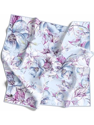 Violla Rayon Güllerin Içinden Desenli Bebe Mavisi Renkli 90X90 Eşarp (Ipek Içermez) Kenar Dikiş Şekli El Dikişli