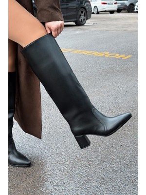 I Love Shoes Solvren Kadın Topuklu Xl Çizme Siyah Mat Deri