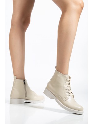 Zerenyus ZRİN165-225 Premium Bej Yanki Bağcıklı Fermuarlı Günlük Kadın Bot