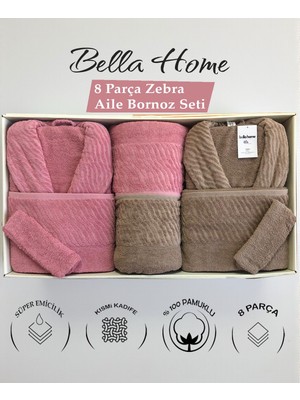 Bella Home 8 Parça Zebra Aile Bornoz Seti - %100 Pamuk - Orijinal Lüks Kutu