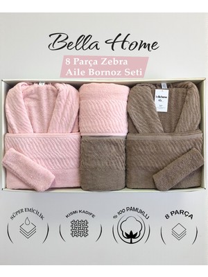 Bella Home 8 Parça Zebra Aile Bornoz Seti - %100 Pamuk - Orijinal Lüks Kutu