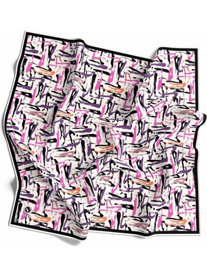 Violla Twill Geometrik Desenli Beyaz - Mor Renkli 90X90 Eşarp (Ipek Içermez) Dikim Şekli : El Dikişi