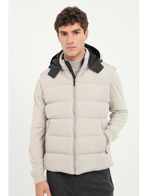 Dufy Taş Slim Fit Şişme Kapüşonlu Erkek Yelek Mont