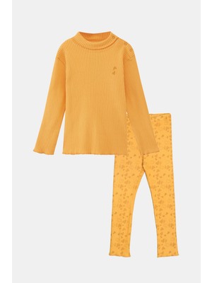 Lovetti Kadmium Sarı Kalp Baskılı Kız Çocuk Kaşkorse Alt Üst Takım