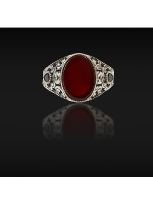 Umut Silver Kırmızı Akik Taşlı Oval Gümüş Erkek Yüzük