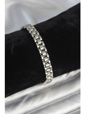 Butik 316L Çelik Gümüş Renk 7 mm Kalınlık Erkek Bileklik