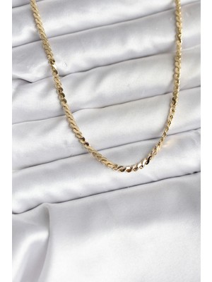 Butik 14K Gold Renk Kaplama Ezme Yılan Zincir Model cm Kadın Kolye