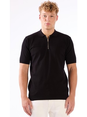 Dufy Erkek Slim Fit Polo Yaka Siyah Triko