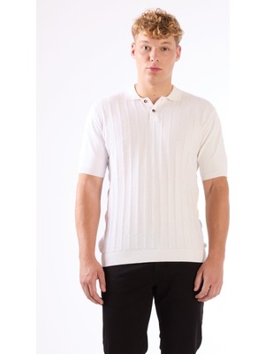 Dufy Erkek Slim Fit Polo Yaka Beyaz Triko
