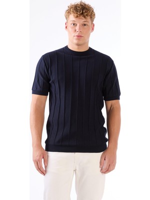 Dufy Erkek Slim Fit Bisiklet Yaka Lacivert Triko