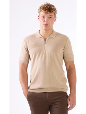 Dufy Erkek Slim Fit Polo Yaka Bej Triko