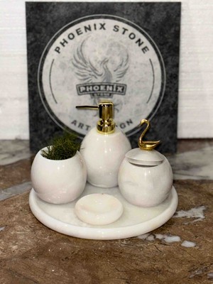 Doğal mermer banyo seti aliza art desing oval 5 li set