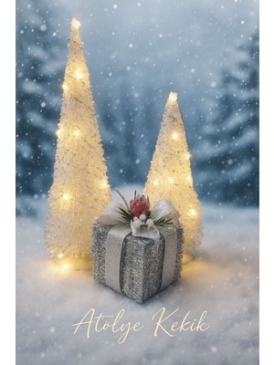 Empressco Renkli LED Işıklı Kar Simli Yılbaşı Ağacı Seti ve Dekoratif Hediye Kutu