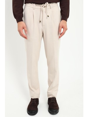 Dufy Bej Fitilli Slim Fit Erkek Pantolon