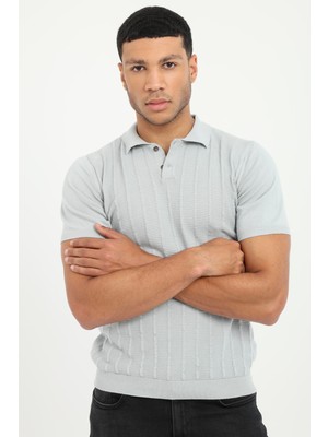 Dufy Gri Fitilli Slim Fit Polo Yaka Erkek Triko