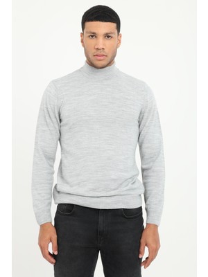 Dufy Erkek Slim Fit Yarım Balıkçı Yaka Gri Melanj Triko