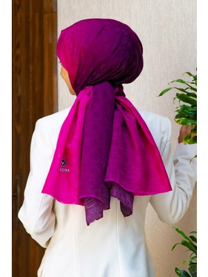 Vissona %57 Ipek %43 Pamuk Degrade Desenli Fuşya Renkli Şal -  70X190 Dikiş Tipi Italyan Dikişli