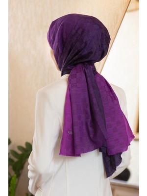 Vissona %57 Ipek %43 Pamuk Degrade Desenli Fuşya - Mor Renkli Şal -  70X190 Dikiş Tipi Italyan Dikişli