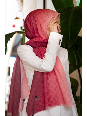 Vissona %57 Ipek %43 Pamuk Degrade Desenli Pudra Renkli Şal -  70X190 Dikiş Tipi Italyan Dikişli