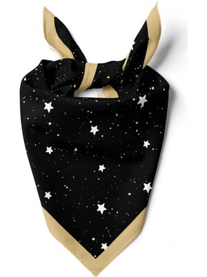 B41 Kadın Yıldız Desenli Bandana 50X50 Siyah DG0341-22 Snz