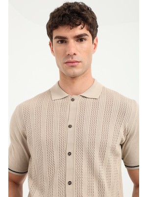 Dufy Bej Fitilli Slim Fit Erkek Triko T-Shirt