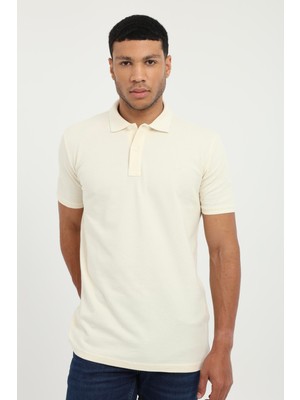 Dufy Ekru Polo Yaka Pamuklu Düz Renk Slim Fit Erkek T