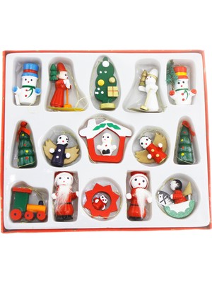 Empressco 15 Adet Renkli Ahşap Yılbaşı Ağaç Süsleri, 4-5cm, Karışık Kutuda