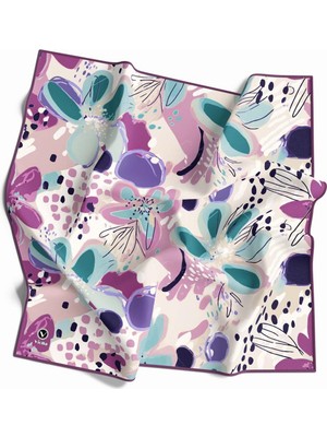 Violla Twill Yumuşak Dokulu Çiçekli Batik Desenli Lila - Koyu Mint Yeşili Renkli 90X90 Eşarp (Ipek Içermez) Dikim Şekli : El Dikişi