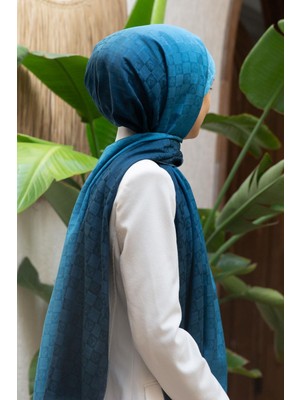 Vissona %57 Ipek %43 Pamuk Degrade Desenli Buz Mavisi Renkli Şal -  70X190 Dikiş Tipi Italyan Dikişli