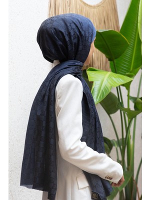 Vissona %57 Ipek %43 Pamuk Degrade Desenli Indigo Renkli Şal -  70X190 Dikiş Tipi Italyan Dikişli