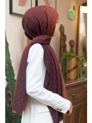 Vissona %57 Ipek %43 Pamuk Degrade Desenli Taba Renkli Şal -  70X190 Dikiş Tipi Italyan Dikişli