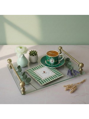 AGBTREND 2 Adet Yeşil Pip Studio Uyumlu Nakışlı Love Bird Detaylı Kare Kokteyl Sunum Peçetesi