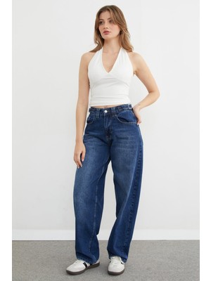 FullaModa Beli Tokalı Baggy Jean
