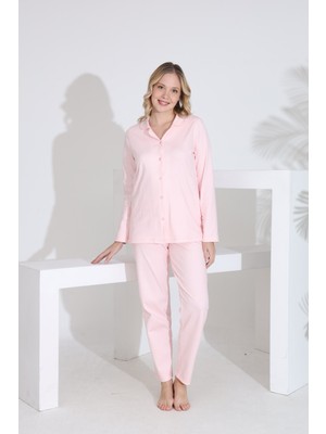Evia Angelique %100 Pamuk Önden Düğmeli Uzun Kol Kadın Pijama Takımı 21228-21229