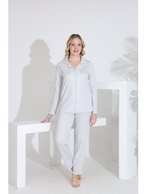 Evia Angelique %100 Pamuk Önden Düğmeli Uzun Kol Kadın Pijama Takımı 21228-21229