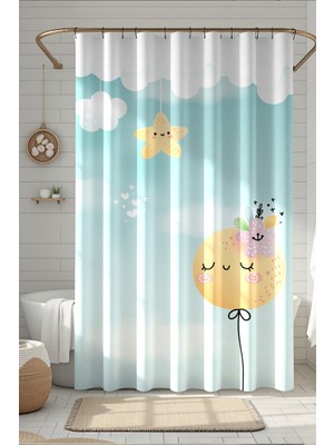 Moud's Banyo Perdesi, Gökyüzü Masalı Desenli Duş Perdesi, Küvet Perdesi, Halka Hediyeli 175X200CM Bp-82