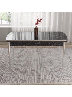 Canisa Tia Serisi 80X132 Açılabilir Mdf Siyah Mermer Desen Mutfak Masası Krom Detay