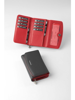 Cengiz Pakel Orta Boy Mıknatıslı Kadın Cüzdan/portföy – 65302 - Siyah/kırmızı