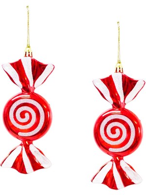 Empressco Yılbaşı Ağaç Süsü Kırmızı Beyaz Şeker 2'li 16 Cm, Şık ve Neşeli Dekorasyon Seçeneği